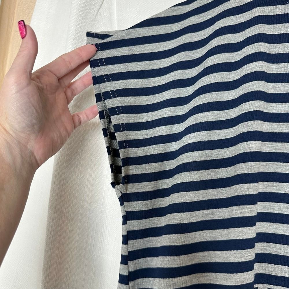 Umgee Dress Woman's Medium Hi Lo Hem w/ Pockets Grey & Navy Striped NWT - Picture 5 of 11